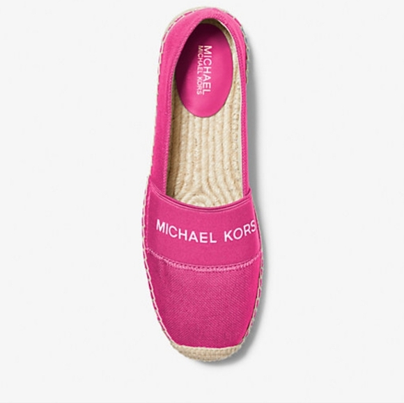 Michael Kors Vicky Espadrille Platform Flat Shoes Canvas MK Logo Denim Size 6M - Picture 1 of 10